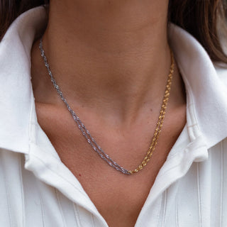 ALCO Lane necklace in 18K gold-plated stainless steel with 2mm width, lobster clasp, and 18 inch chain.