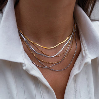 ALCO Lane necklace in 18K gold-plated stainless steel with 2mm width, lobster clasp, and 18 inch chain.
