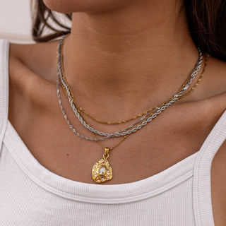 ALCO Lane necklace in 18K gold-plated stainless steel with 2mm width, lobster clasp, and 18 inch chain.