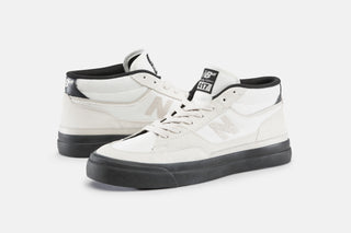 New Balance Numeric Franky Villani 417 skate shoe in sea salt and black, suede canvas upper, mid cut, vulcanized sole.