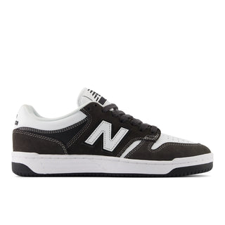New Balance Numeric 480 in Black Cement/White with suede mesh upper, FuelCell foam, and reinforced toe cap.