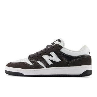 New Balance Numeric 480 in Black Cement/White with suede mesh upper, FuelCell foam, and reinforced toe cap.