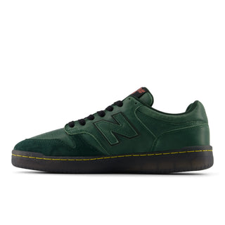Green New Balance Numeric 480 skate shoe with suede, leather, and mesh upper.