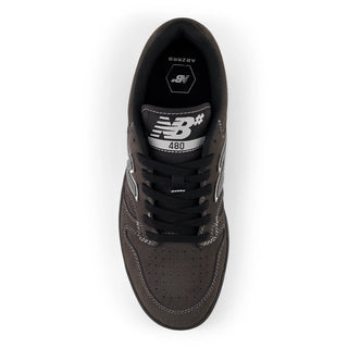 New Balance Numeric 480 black cement white skate shoe with suede and mesh.