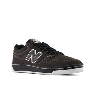 New Balance Numeric 480 black cement white skate shoe with suede and mesh.
