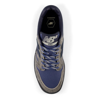 New Balance Numeric 480 Trail sneakers in Grey/Navy, with FuelCell foam and reinforced toe cap, basketball-inspired.