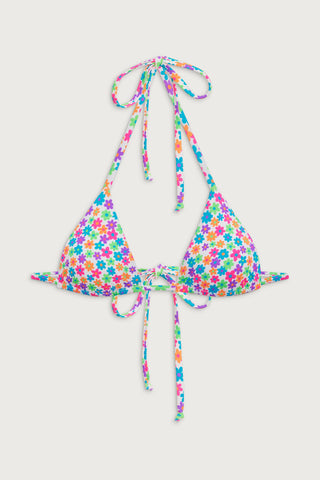 Vintage floral print Nick triangle bikini top with adjustable ties by Frankies Bikinis.