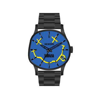 Nixon watch with Nirvana design on a blue face