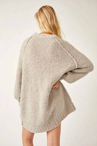 Free People oversized Silver Clouds tunic with scoop neckline and fuzzy wool-blend fabric.