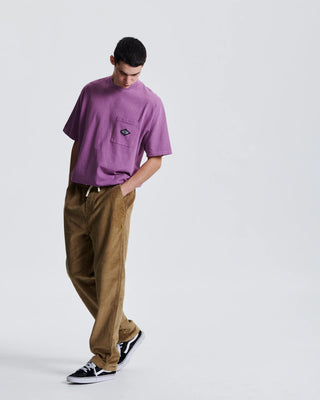 Critical Slide Fever Cord Pant in Camel with relaxed straight fit and elastic waist, made from heavy 8-wale corduroy.