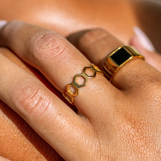 ALCO Jewelry Honey Ring, 18K gold-plated, stainless steel, hypoallergenic, water-resistant.