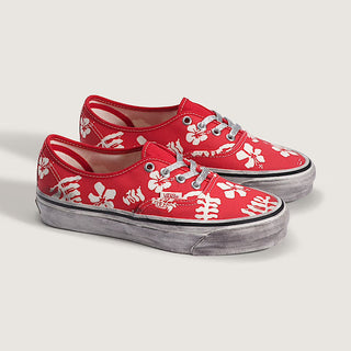 Vans LX Authentic 44 Archive Red sneaker with bright red canvas upper and classic low-top silhouette.