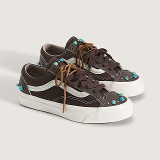 Vans LX Old Skool 36 Gemstone Mushroom Brown sneaker with suede canvas upper and gemstone stud detailing.