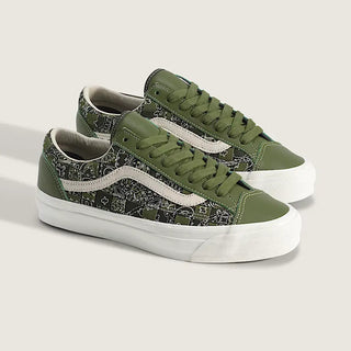 Vans LX Premium Old Skool 36 Bandana shoes in Green Balsam with canvas, leather, and allover bandana print.