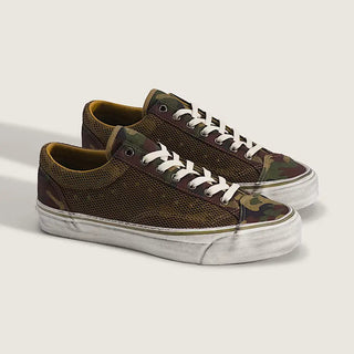 Vans LX Premium Old Skool 36 in Woodland Camo Green with canvas upper and studded Sidestripe gillnet overlay.