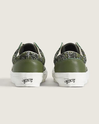 Vans LX Premium Old Skool 36 Bandana shoes in Green Balsam with canvas, leather, and allover bandana print.
