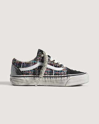 Vans LX Old Skool Charms Black Grey sneaker with textured tweed upper, splatter design, and metal charm detail.