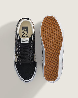 Vans Premium SK8-Hi Reissue 38 Floral Rivets in Black with floral print, metal rivets, Sola Foam ADC cushioning, and a signature waffle outsole