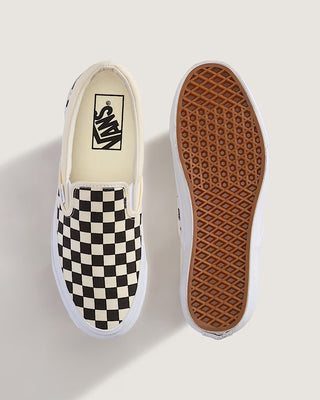 Vans LX Slip-On Reissue 98 Checkerboard shoe with low-profile slip-on design and classic two-tone canvas upper.