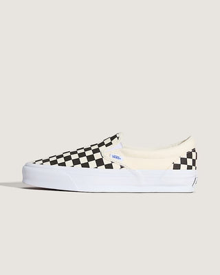 Vans LX Slip-On Reissue 98 Checkerboard shoe with low-profile slip-on design and classic two-tone canvas upper.