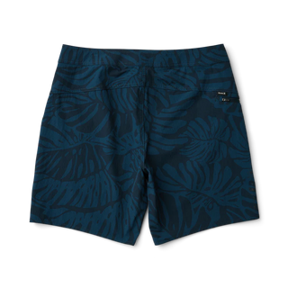 Roark Men's Passage Pro Boardshorts in Navy — durable nylon four-way stretch with 18.5" outseam, flat felled seams, and water-resistant finish for long days on the water.

