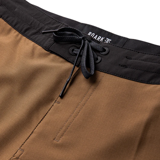 Roark Venture Boardshorts in Otter - standard fit boardshorts with 4-way stretch ripstop, water-repellent finish, and zip pockets