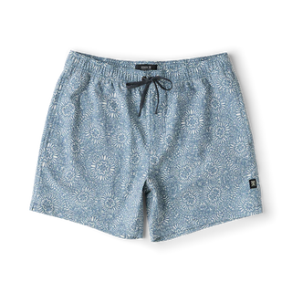 Roark Men's Shorey Boardshorts in Slate — recycled polyester-cotton blend with DWR water-resistant treatment, four-way stretch, and elastic waistband for beach and adventure.