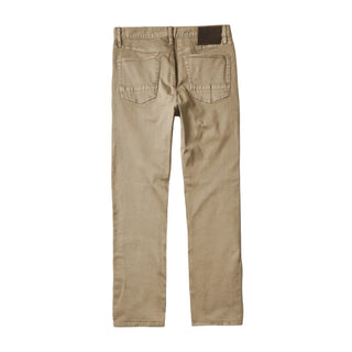 Roark HWY 128 Broken Twill Jeans in desert khaki with straight fit, hemp denim, and 5-pocket workwear design.