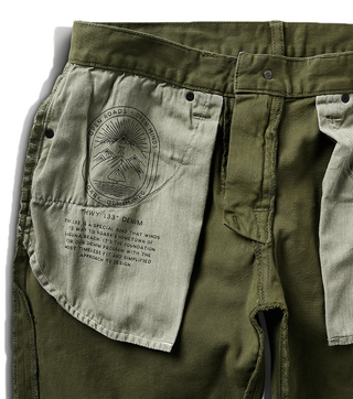 Roark Hwy 128 Straight Fit Jeans, Military 2, broken twill, comfortable rise, YKK zipper, durable poly/cotton pocketing.