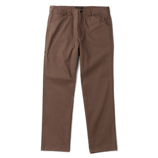 Roark HWY 1 Utility Denim Pants in Cocoa Bean, loose fit 97% cotton 3% elastane Bedford cord pants with 30 inch inseam, 18 inch leg opening, 5-pocket workwear design, painter's pocket on right leg, cell stash pocket, and wider belt loops