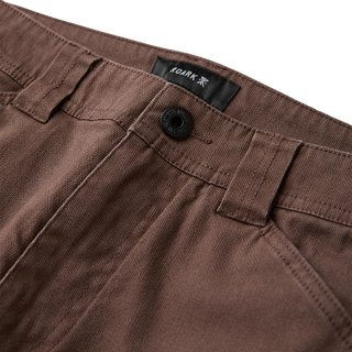 Roark HWY 1 Utility Denim Pants in Cocoa Bean, loose fit 97% cotton 3% elastane Bedford cord pants with 30 inch inseam, 18 inch leg opening, 5-pocket workwear design, painter's pocket on right leg, cell stash pocket, and wider belt loops