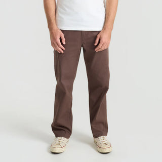 Roark HWY 1 Utility Denim Pants in Cocoa Bean, loose fit 97% cotton 3% elastane Bedford cord pants with 30 inch inseam, 18 inch leg opening, 5-pocket workwear design, painter's pocket on right leg, cell stash pocket, and wider belt loops