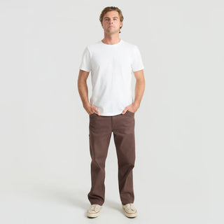 Roark HWY 1 Utility Denim Pants in Cocoa Bean, loose fit 97% cotton 3% elastane Bedford cord pants with 30 inch inseam, 18 inch leg opening, 5-pocket workwear design, painter's pocket on right leg, cell stash pocket, and wider belt loops