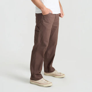 Roark HWY 1 Utility Denim Pants in Cocoa Bean, loose fit 97% cotton 3% elastane Bedford cord pants with 30 inch inseam, 18 inch leg opening, 5-pocket workwear design, painter's pocket on right leg, cell stash pocket, and wider belt loops
