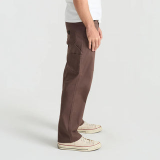 Roark HWY 1 Utility Denim Pants in Cocoa Bean, loose fit 97% cotton 3% elastane Bedford cord pants with 30 inch inseam, 18 inch leg opening, 5-pocket workwear design, painter's pocket on right leg, cell stash pocket, and wider belt loops