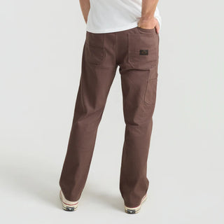 Roark HWY 1 Utility Denim Pants in Cocoa Bean, loose fit 97% cotton 3% elastane Bedford cord pants with 30 inch inseam, 18 inch leg opening, 5-pocket workwear design, painter's pocket on right leg, cell stash pocket, and wider belt loops