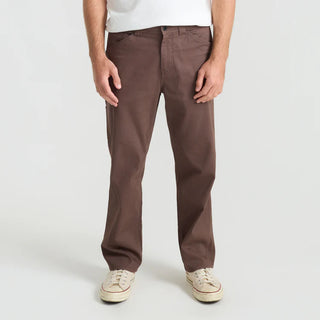 Roark HWY 1 Utility Denim Pants in Cocoa Bean, loose fit 97% cotton 3% elastane Bedford cord pants with 30 inch inseam, 18 inch leg opening, 5-pocket workwear design, painter's pocket on right leg, cell stash pocket, and wider belt loops