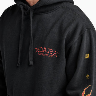 Roark Kaname Hoodie, Kaname Black, heavy-weight hooded fleece, cotton blend, classic fit, inspired by Japanese art.