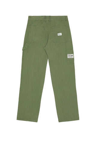 Rhythm Market Pant in Olive, lightweight 100% cotton twill straight-leg trouser with classic four-pocket styling and zip fly with button closure