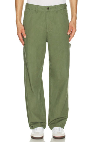 Rhythm Market Pant in Olive, lightweight 100% cotton twill straight-leg trouser with classic four-pocket styling and zip fly with button closure
