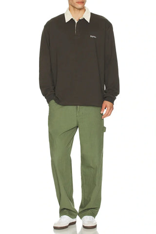 Rhythm Market Pant in Olive, lightweight 100% cotton twill straight-leg trouser with classic four-pocket styling and zip fly with button closure