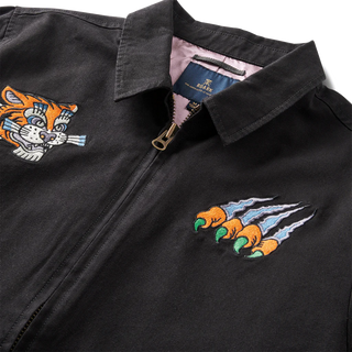 Hokkaido Tiger Club jacket, brushed cotton twill, Japan-inspired embroidery, satin-lined.