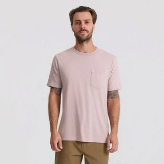 Roark Made To Fade Short Sleeve Pocket Tee in Washed Dusty Lilac, 100% cotton 30-singles premium ringspun combed cotton pigment overdyed broken-in pocket tee with unique character that improves with wear