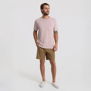 Roark Made To Fade Short Sleeve Pocket Tee in Washed Dusty Lilac, 100% cotton 30-singles premium ringspun combed cotton pigment overdyed broken-in pocket tee with unique character that improves with wear