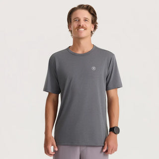 Roark Mathis Active Core Short Sleeve Tee in Charcoal — lightweight Drirelease® jersey knit with moisture-wicking, quick-dry performance, classic crewneck fit, interior hanger loop, and heat transfer label