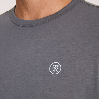 Roark Mathis Active Core Short Sleeve Tee in Charcoal — lightweight Drirelease® jersey knit with moisture-wicking, quick-dry performance, classic crewneck fit, interior hanger loop, and heat transfer label