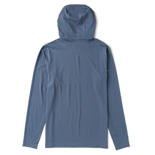 Roark Men's Venture LS UPF Hoodie in Neptune — lightweight GRS-certified recycled polyester with UPF 50+ protection and sleeve thumb holes for water and trail use