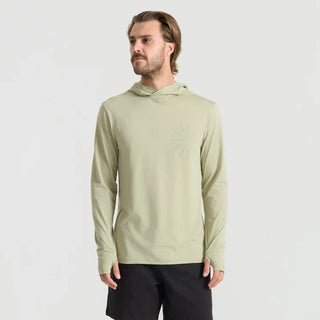 Roark Venture Long Sleeve UPF Hoodie in Sage — UPF 50+ GRS-certified recycled polyester hoodie with durable snag-resistant fabric and thumbholes for in and out of water coverage