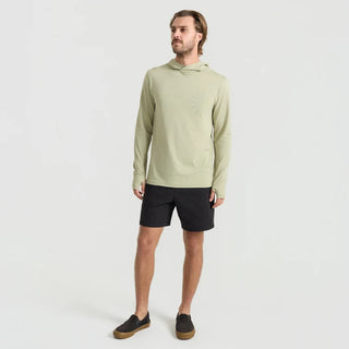 Roark Venture Long Sleeve UPF Hoodie in Sage — UPF 50+ GRS-certified recycled polyester hoodie with durable snag-resistant fabric and thumbholes for in and out of water coverage