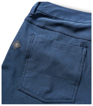 Dark navy Roark Explorer 2.0 Hybrid Shorts, 19" outseam, drawstring, zip pocket.